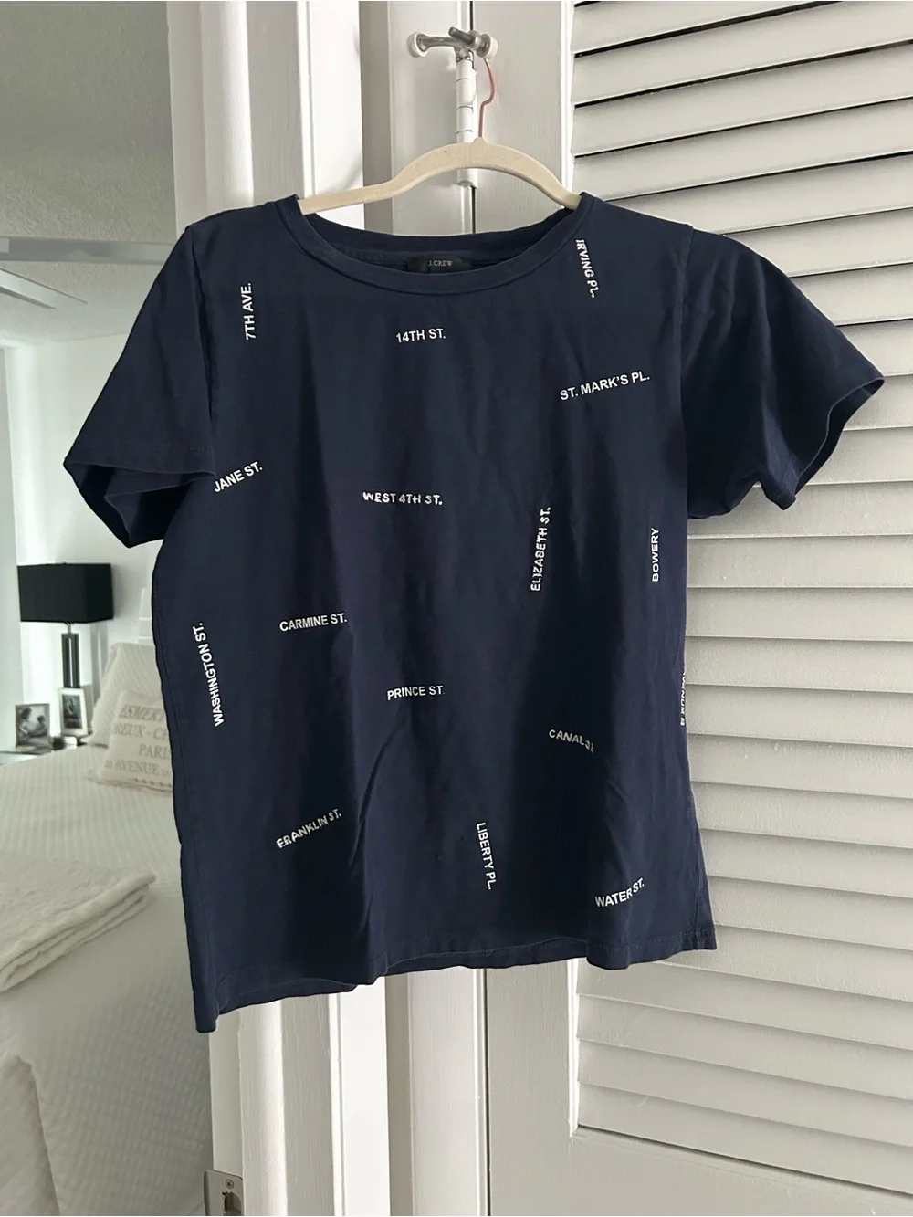 J. Crew New York City Streets Navy Short Sleeve Tee with White Street names